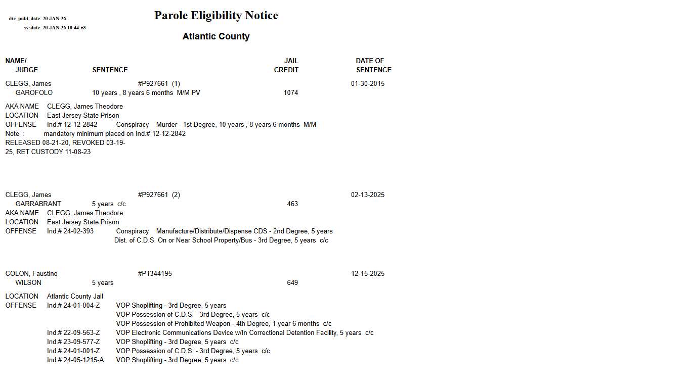 Parole Eligibility Notice
